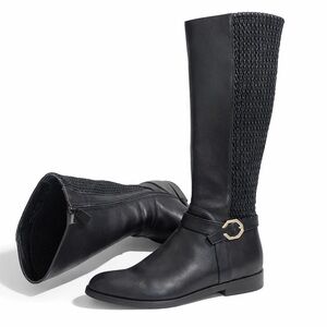 Cole Haan Black Leather Riding Boots Stretch Back Sz 7.5B